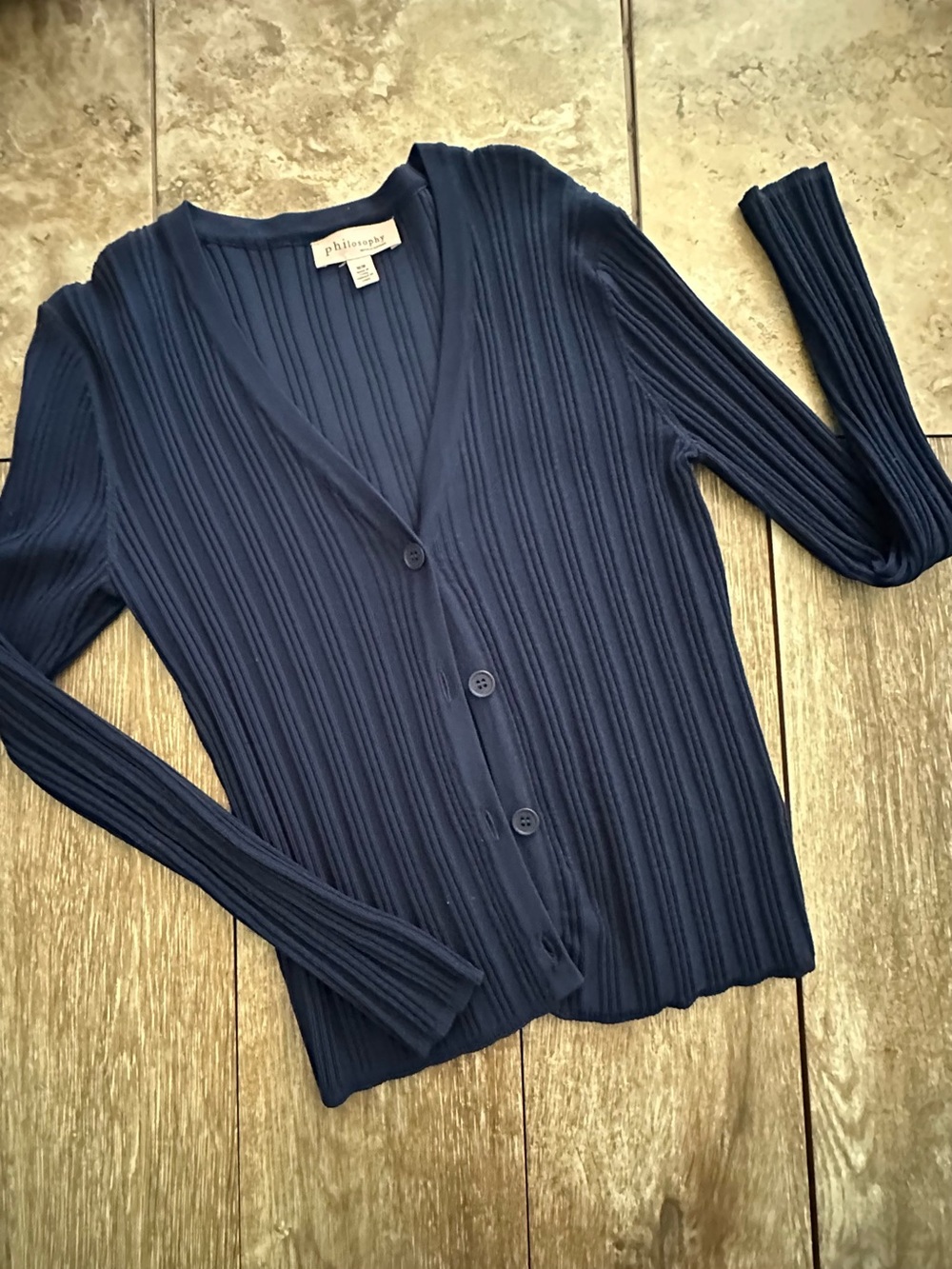 Philosophy Navy Ribbed Stretch Button-Front Cardigan Sweater, Size Medium